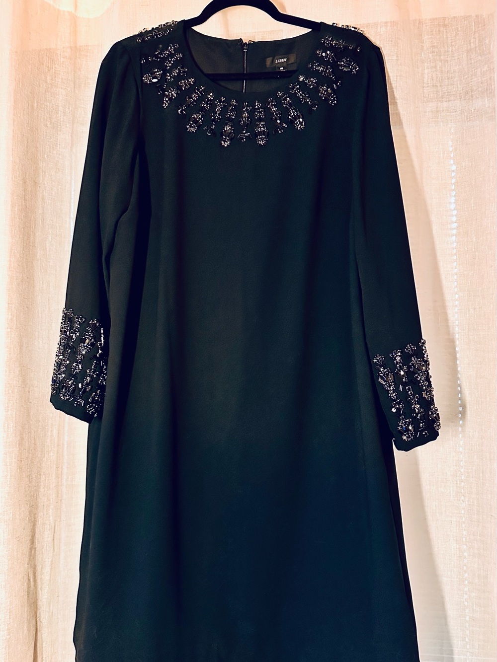 J. Crew Black Long-Sleeve Embellished Shift Dress